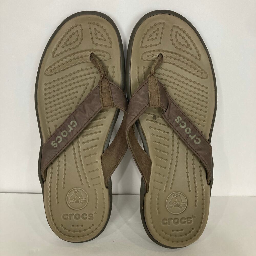 Crocs Tan Flip Flops Capri Foam Rubber Fabric Strap Thong Sandal Women's Size 8